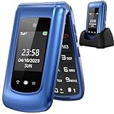 uleway Seniorenhandy Klapphandy ohne Vertrag,GSM Großtasten Mobiltelefon SOS Notruffunktion,Taschenlampe,FM Radio,2.4 Zoll Dual Display Handy für Senioren (Blau)(mit Ladestation), o2