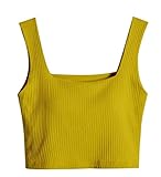 xjS Crop Top Damen Tank Tops Eingebaute BH BH BH Bra-Top Elastische Modale Twill Weste Camisoles Camis Square Neck Sleeveless Sexy Casual Frau für Frauen (Color : M (45 50kg), Größe : Yellow)