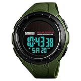 SKMEI Herren Solar-Digital-Sportuhr, 50 m wasserdicht, Militär-Outdoor-Uhren, schwarzes großes Zifferblatt mit Stoppuhr, Wecker, stoßfeste LED 1.8*2*0.59 inch armee-grün