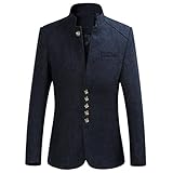 Männer Große Anzug Jacke Stehkragen Bankett Herren Bräutigam Langarm Anzüge Blazer mit Einreihig Knöpfe Vintage Regular Fit Sakko Hochzeit Host Tanz Party Karneval Freizeit Anzugjacke (4XL, Marine)