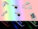 Trango 2er Set 5022-02 RGB Farbwechsel LED Glaskantenbeleuchtung inkl. Fernbedienung Schrankbeleuchtung I Glasbodenbeleuchtung I Vitrinen Beleuchtung I LED Clips I Möbelbeleuchtung