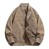 RKaixuni Herrenjacke aus Kunstleder, Vintage-Motorrad-Bomberjacke, Baseballjacke, leicht, mit Reißverschluss für Wandern, Laufen, Reisen, A07#khaki, XXX-Large