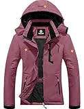 GEMYSE Damen Wasserdichte Berg-Skijacke Winddichte Skijacke Fleece Outdoor-Winterjacke mit Kapuze (Rosa,L)