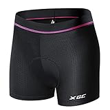 XGC Damen Radunterhose Radsportshorts Fahrradhosen mit elastische atmungsaktive 4D Gel Sitzpolster mit Einer hohen Dichte (Black, L)