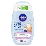 NIVEA BABY Gute Nacht Bad & Shampoo, mildes Babyshampoo & Duschgel mit Mandelöl, Vitamin E, B5 und C, beruhigendes Baby Shampoo mit hypoallergener Formel und hautfreundlichem pH-Wert (200 ml)