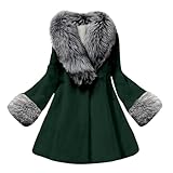 winterjacke damen warm Mantel Damen Jean Mantel Wintermantel mit Faux Kragen Kalt Langarm Pelzigen Kleidung Mantel Damen Knielang(Grün,S)