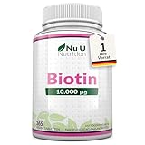 Biotin hochdosiert 10.000 mcg - 365 Vegane Tabletten - Für Haarwuchs, Haut & Nägel - Volle Jahresversorgung - Nahrungsergänzungsmittel von Nu U Nutrition