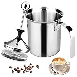 400ml Edelstahl Double Mesh Milchaufschäumer Manuell, 304 Edelstahl Hand Milschäumer, Speziellem Drückmechanismus, Milk Frother zur Herstellung Von Kaffee Cappuccino Schaummilch