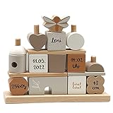 Steckspiel Haus Nougat I Personalisierbares Geschenk zur Geburt Mädchen I Handmade Holzspielzeug I Personalisierte Geschenke Baby I Label-Label I Stapelturm mit Name & Geburtsdaten