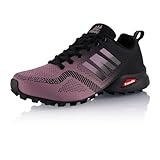 Fusskleidung® Damen Herren Wanderschuhe Bequeme Trail Running Trekkingschuhe Lila Schwarz EU 38