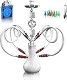 Shisha Komplettset mit 4 Schläuchen, 22'' Großes Shisha Kit für bis zu 4 Personen mit allem inklusive, Keramikschüssel | Premium-Schlauch| Schöne Glasvase (Weiß Q1)