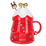 Amosfun 1 Satz Weihnachtsbecher Schwarzer Tassenwärmer Espresso Flasche Untertasse Weihnachtstasse Weihnachtsdesign-tassen Stylischer Wasserbecher Mehrzweck-aufbewahrungsbecher Keramik Rot