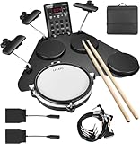 LEKATO E-Drum-Set, Elektronisches Schlagzeug für Anfänger, mit Mesh-Pad, 220+ Sounds, USB MIDI,2 Pedalen, Tragbares E-Schlagzeug Set mit Tragetasche (Schwarz)