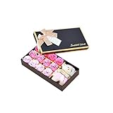 MAGICLULU 12 Duftende Bunte Rosenform Seife Geschenkbox Rosenblüte Badeseife Mit Bär Zum Jubiläum Geburtstag Hochzeit Valentinstag Muttertag (Rosa)