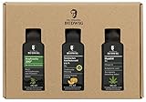 Dr. Budwig Probierpaket (3x 100 ml) enthält 1x Steirisches Bio-Kürbiskernöl g.g.A., 1x Biophenolia 300+ Bio-Olivenöl, 1x Bio-Hanföl, Geschenk-Idee