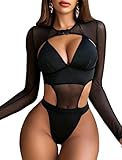 Avidlove Rave Outfits für Damen Sexy Body Dessous Bodysuit Schnalle Achselzucken Bauchfreies Top Set Schwarz S