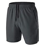 Herren Sport Shorts Kurze Hose Schnell Trocknend Sporthose Leicht mit Reißverschlusstasche(Dunkelgrau,EU-4XL/US-3XL)