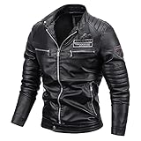 Motorradjacke Herren Leder Wasserdicht Vintage Bikerjacke Stehkragen 5XL Motorrad Jacke Schwarz Motorradbekleidung Reißverschluss Winddicht mit Protektoren Kunstlederjacke Bomberjacke Lederjacke