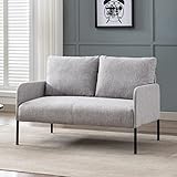 Wahson Sofa 2 Sitzer Couch mit Lehne, gepolsterter Sessel Loungesofa Stoffsofa Metallrahmen, Doppelsofa für Wohnzimmer Empfang Café,Beige