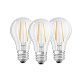 Osram Lamps LED Base Classic A Lampe, in Kolbenform mit E27-Sockel, nicht dimmbar, Ersetzt 60 Watt, Filamentstil Klar, Warmweiß - 2700 Kelvin, 3 Stück (1er Pack)