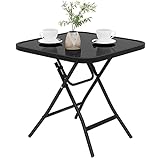 eSituro Klapptisch, Beistelltisch klappbar, Balkontisch Campingtisch Gartentisch Bistrotisch, mit Metallrahmen, rechteckige Tischplatte aus gehärtetem Glas, 46x46x48 cm, Schwarz SCPT0037