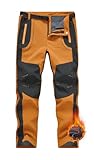 Rdruko Softshellhose Herren Winter Skihose Wasserdicht Winterhose Gefüttert Outdoor Thermohose Verdickte Wanderhose für Skifahren Wandern Camping (Orangenfarbig, L)