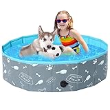 Demigreat Hundepool fur Große Kleine Hunde,80/120/ 160CM Faltbar Hunde Planschbecken, Tragbar & Eco-Friendly PVC Hunde Pool, Knochen