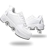 Roller Skate Shoes Rollschuhe Schuhe Mit Rollen Skateboardschuhe,Inline-Skate, verstellbar Damen Schuhe mit Rollen für mädchen (39, White Silver)