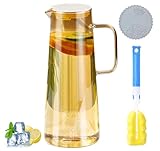 1.8 Liter Glaskaraffe mit Edelstahl Deckel, Wasserkaraffe Eistee Krug heißes kaltes Wasser Getränkekaraffe, Wasserkrug mit Reinigungsbürste,Glaskanne für Hausgemachte DIY Getränke/Kaffee/Milch/Saft