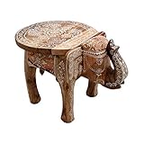 Gall&Zick Elefanten Hocker Beistelltisch Blumenbank Dekotisch Pflanzenständer Mangoholz Handbemalt Orientalisch Indisch Handarbeit Mandala (Brown)