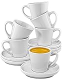 Cosumy Espressotassen 6er Set aus Keramik Weiß - Mit Untertassen - Hält lange warm - Geschenkbox - 70ml