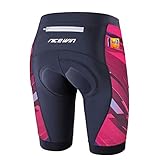 NICEWIN Radlerhose Damen mit Sitzpolster 4D Gepolstert Fahrradhose kurz Sporthose Atmungsaktive Schnell Trocknende Stoßfeste Radlershorts Damen,L,Rot