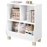 Lestarain Bücherregal Kinder, Regal weiß mit 3 Fächern, Montessori Kinderregal, Spielzeugregal mit Holzbeinen, Standregal für Bücher Spielzeug Kinderzimmer, 71,5x76,5x34,5 cm