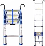 GEIRONV Teleskopleiter, Aluminium-Auszugsleiter mit Haken Dachbodenleiter Faltbare Leiter Haushaltsleiter Trittleiter (Color : Blue, Size : 6.3M)