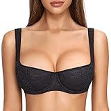 DOBREVA Damen Push Up BH Dirndl Bügel Balconette Spitzen BH Sexy Leicht Gepolstert Große Größen Schwarz 85B