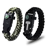 Ryaupy 2PCS Paracord Überlebensarmband - Kompass, Pfeife, Feuerstein und Messer - für Wandern, Camping, Bushcraft und Notfallausrüstung(Schwarz und Tarnung)