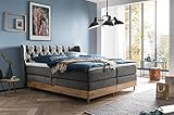 Belanoti EON Boxspringbett 180x200 elektrisch verstellbar 7-Zonen Taschenfederkern Matratze inkl Visco Topper Bett 180x200 mit Motor in der Farbe Anthrazit H2/H3 Polsterbett Motorbett Massivholz Eiche