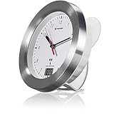 Bresser 8020114 Bad Wanduhr MyTime Bath mit Temperaturanzeige und Funkuhr mit gebürstetem Aluminiumrahmen, Saugnäpfen und Standfuß für Tischmontage, Weiß, Weiss