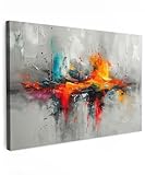 MuchoWow© Leinwandbild Groß 120x80 cm XXL Dekoration Wohnzimmer Bilder Pictures Wall Decoration Living Room Wohnungs Deko Moderne Bild Modern - Kunst - Orange - Grau - Abstrakt