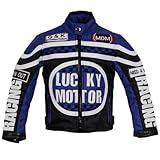 Biker Jacke für Kinder, Motorradjacke in blau, Racing Jacke (L)