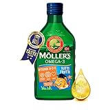 Möller's Omega 3 Lebertran für Kinder | Nordic omega 3 kinder Nahrungsergänzung mit EPA, DHA, Vitamin A, D und E | Hochreiner natürlicher Lebertran | 165 Jahre alte Marke | Tutti Frutti | 250 ML