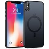 Yoedge Magnetisch Handyhülle für iPhone X/iPhone XS Hülle, [Kompatibel mit MagSafe] Durchscheinende Matt Schutzhülle Rückseite Dünn Stoßfest Anti-Fingerabdruck Schutzhülle Case, Schwarz