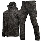 UIHECTA Zweiteiliges Skianzug Set FüR Herren Taktische Jacke Und Hose 2-Teiliger Schneemantel Mit Kapuze Snowboard SchneeanzüGe Armee Kampfanzug Sets Wasserdicht Winddicht,Camo 4,Size:xl