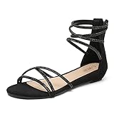 DREAM PAIRS Damen Sandalen Flache Sandalen Sommer,Size 39,Schwarz,Weitz