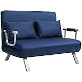 HOMCOM 2er-Sofa mit Schlaffunktion, Schlafsofa mit Verstellbarer Rückenlehne, Wurfkissen, Couch mit Samtoptik, Armlehne, Polstersofa für Wohnzimmer, Schlafzimmer, Blau