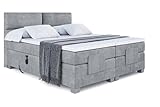 ALTDECOR Boxspringbett elektrisch verstellbar mit 2 Matratzen H3/Bonell- und H4/Taschenfederung + Topper (4 cm hoch), Polsterbett mit Kopfteil Maya EL 200 x 200 Grau Casablanca