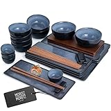 Moritz & Moritz VIDA 29-tlg. Sushi Geschirr Set für 4 Personen - Sushi Servierset mit 3x Sushi-Platte - 4x Sushi-Teller, Miso-Schale, Schälchen und Stäbchen