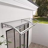 Transparentes Polycarbonat-Türvordach mit Aluminiumhalterung, stumm Markise, Fensterschutz, Abdeckung für Außenbereich, Terrasse, gebogene Dachvordächer, 100 x 80 cm, Grau