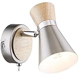 Wandstrahler 1 Flammig Innen Wandlampe mit Schalter Flurlampe Wandleuchte Leselampe (Wandspot Beweglich, Wohnzimmerlampe, Schlafzimmerlampe, Holz, Nickel Matt)