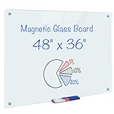 Glas-Whiteboard, 121,9 x 91,4 cm, trocken abwischbar, 10,2 x 7,6 cm, rahmenlos, großes magnetisches Glas-Whiteboard für Büro, Schule